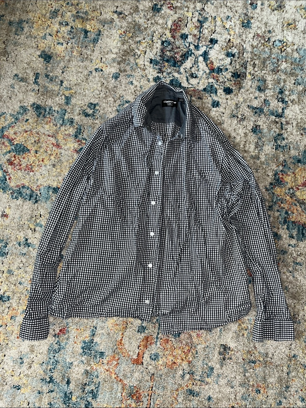 Claiborne Black and White Gingham Button-Down Shirt